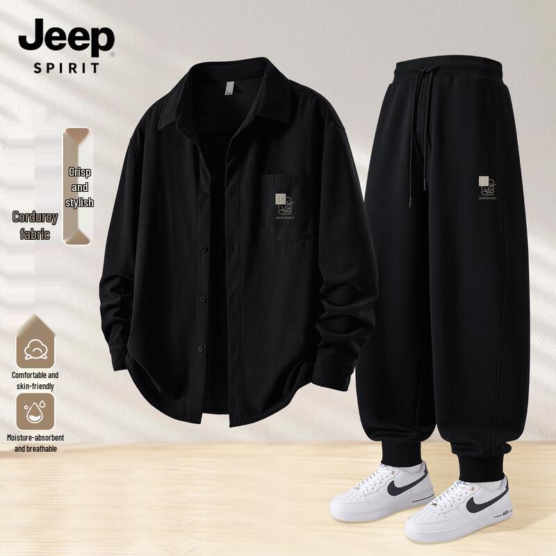 JEEP SPIRIT Men s Loose Fit Sport Shirt & Jogger Set L