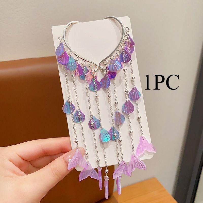 1/2PCS. Girls' Mermaid Hair Accessories: Dreamy Forehead Chains, Princess Tassel Clips & Shell Ear Cuffs,  Adorable  Ornaments