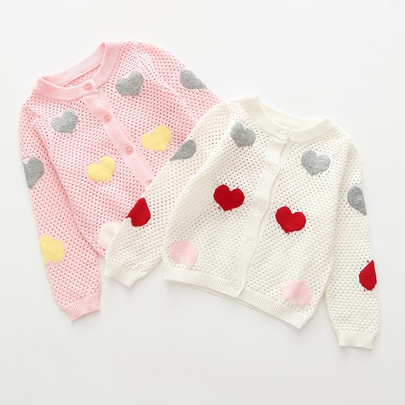 Children's Spring and Autumn Baby Cardigan Knitted Sweater Hollow Top Outerwear Girls Love Thin Jacket