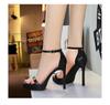 11cm Style Sexy Word with High Heel Sandals Women's Thin Heel Super High Heel Fashion Temperament Open Toe Sandals Versatile
