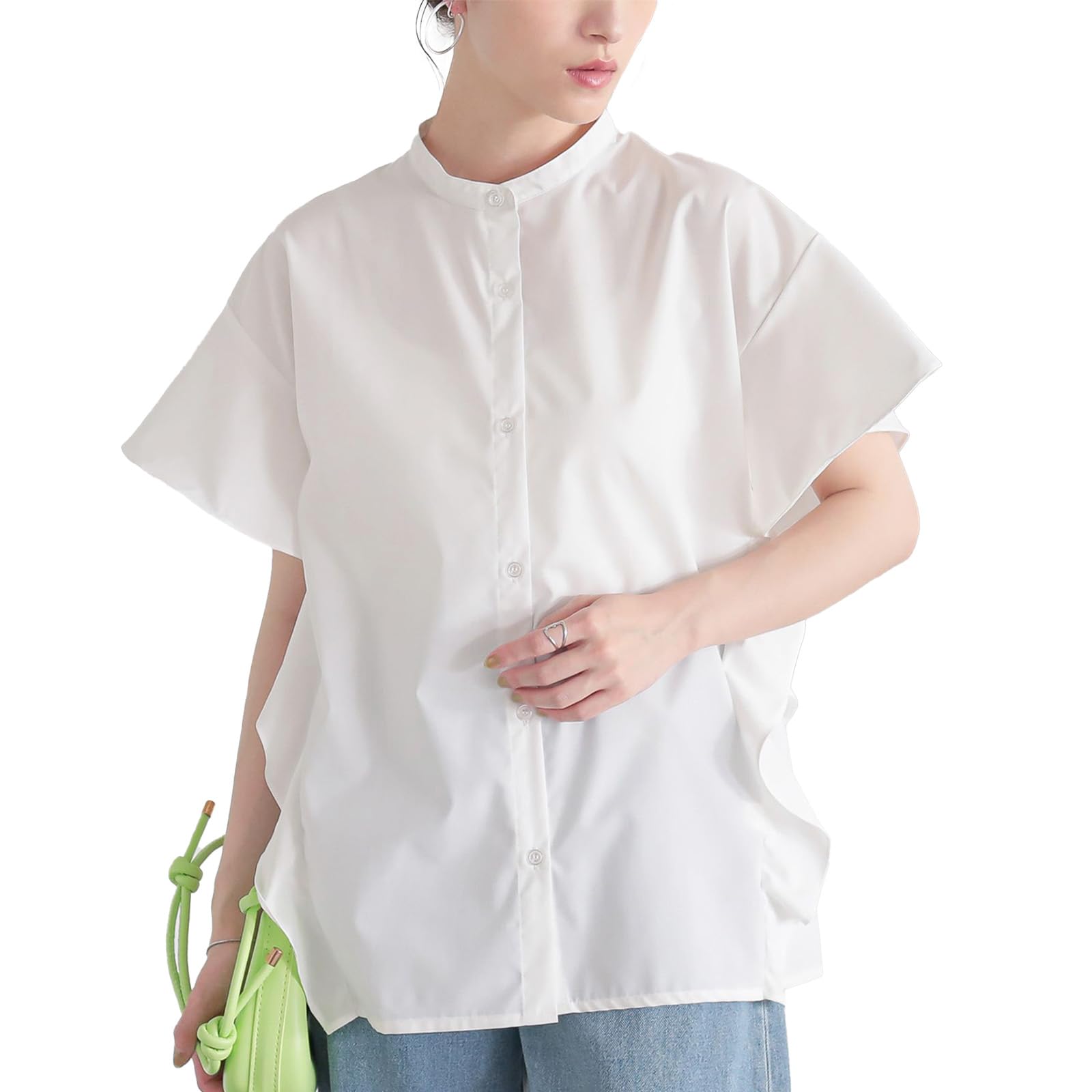 

Oshare Walker Side Flare Short Loose 12tn0wx n OrLABEL Blouse, Women s Top, Ruffled, Sleeve, Elegant, Slimming, Fit, Simple, Stylish, Spring/Summer,