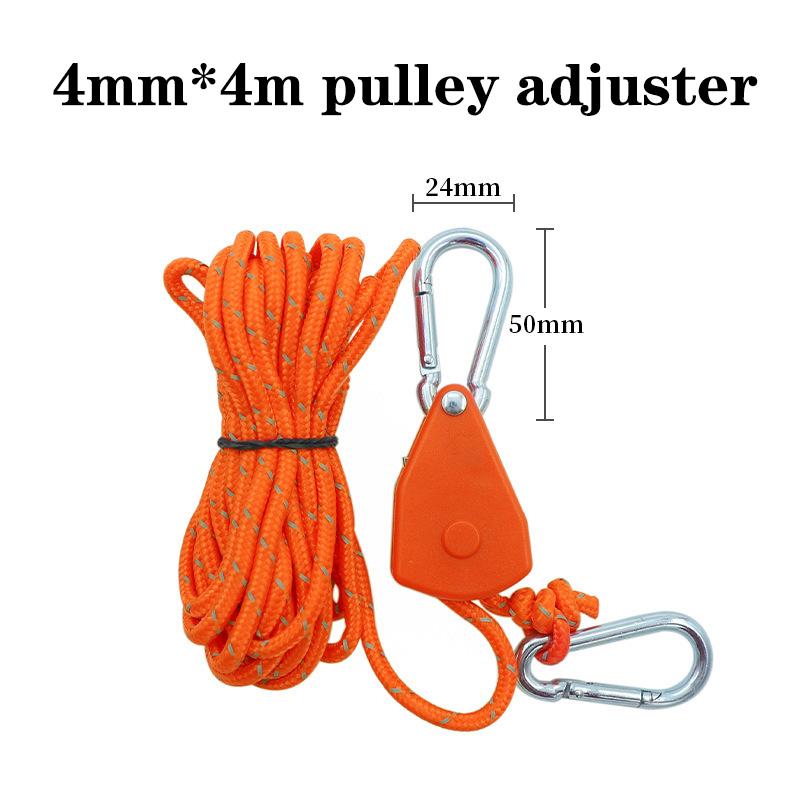 1PC 4M Reflective Outdoor Tent Rope with Ratchet Pulley for Camping, Awning, Wind Rope
