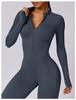 European & American Long Sleeve Zipper Bodysuit - Hip-Lifting Fitness & Yoga Pants for Women In Black