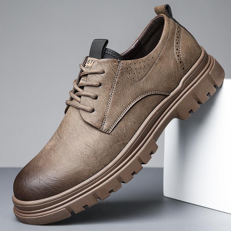 

Модная повседневная обувь для мужчин 2024 года, весна-осень, повседневная мужская модельная обувь с круглым носком, деловая, низкая английская рабочая обувь для мужчин 38 хаки