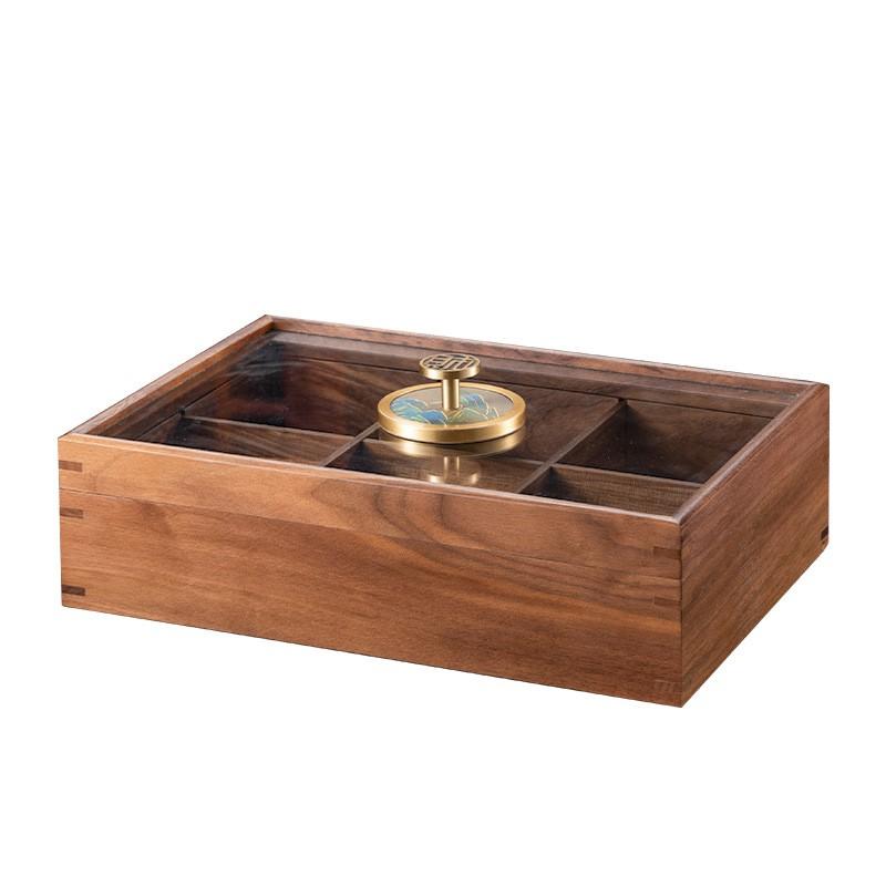 Walnut Wood Serving Tray Set With Compartmentalized Design Nuts Fruits Snacks Living Room Decor Modern Chinese Style