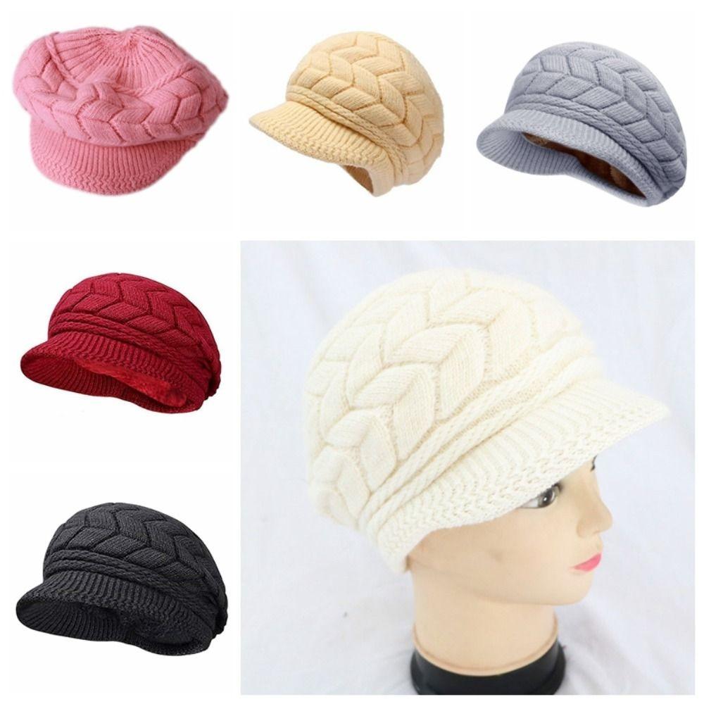 Winter Striper Knitted Cap Ear Protection Thicken Knit Hat Solid Color Women Beret Cap  Women Girls