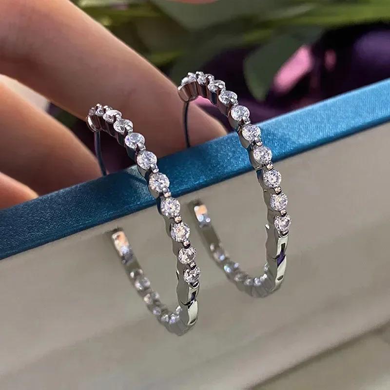 

Gift Trendy Hoop Earrings Full with Round Cubic Zirconia Copper Color Modern Fashion Office Lady s Statement Zircon