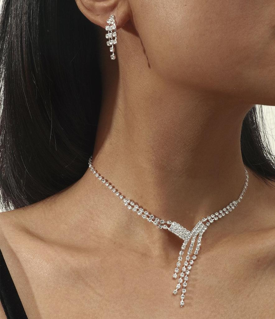 Fashion Accessories Rhinestone Necklace Earrings Set, Piece Earrings Two-piece Set