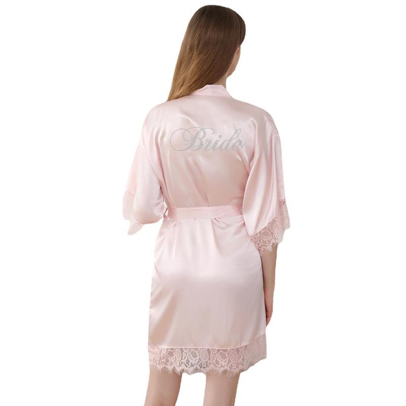 Women's high-end diamond-encrusted Bride lace cardigan wedding robe, European and American style silk bridal makeup morning robe