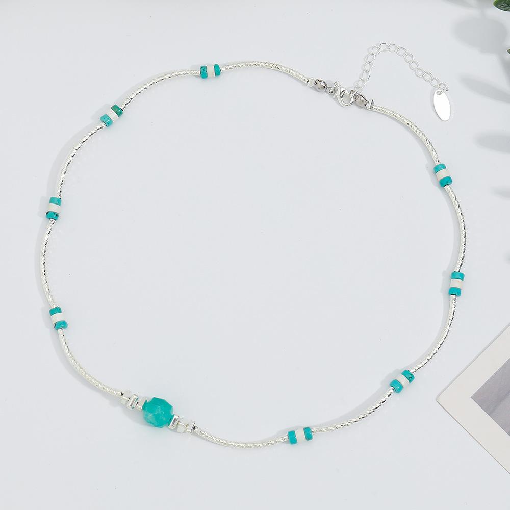 GEMCHIC Women s Natural Turquoise Beaded Necklace Bohemian Geometric Pendant Chain