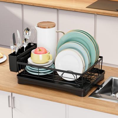 Dish Drying Rack Durable Construction Space-Saving Simple Installation Kitchen Countertop Dish Drainer Utensil Holder