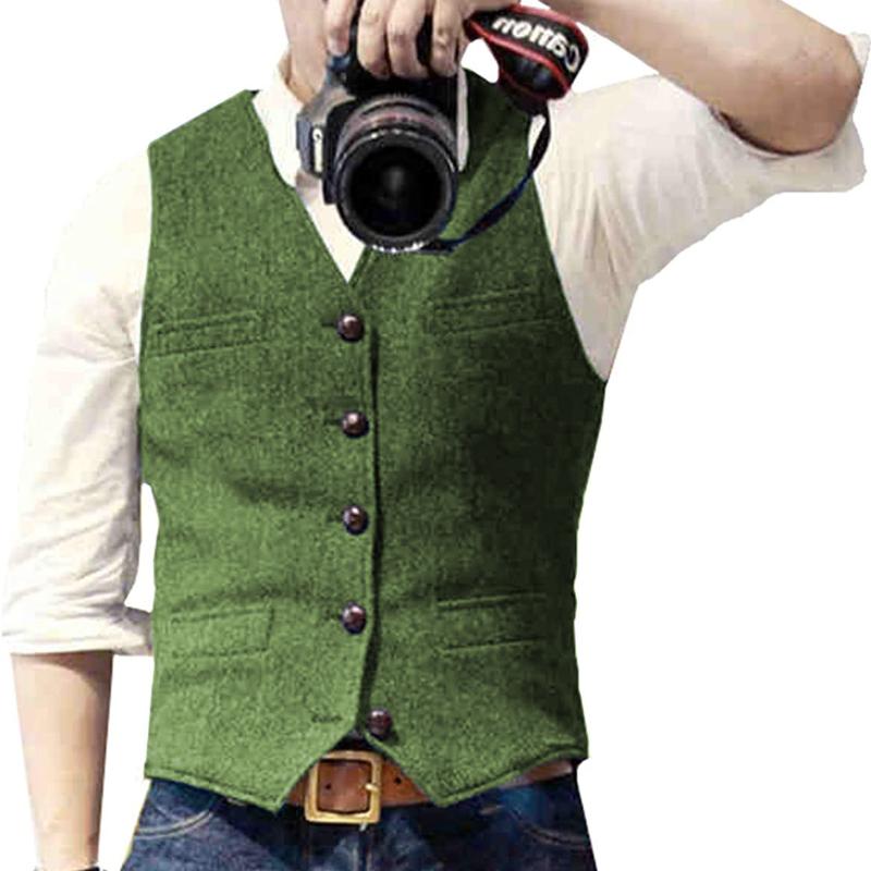 Men's Autumn and Winter V Neck Suits Vest  Herringbone Tweed Slim Fit Waistcoat  Casual Classic Formal Business for Wedding Groomsmen