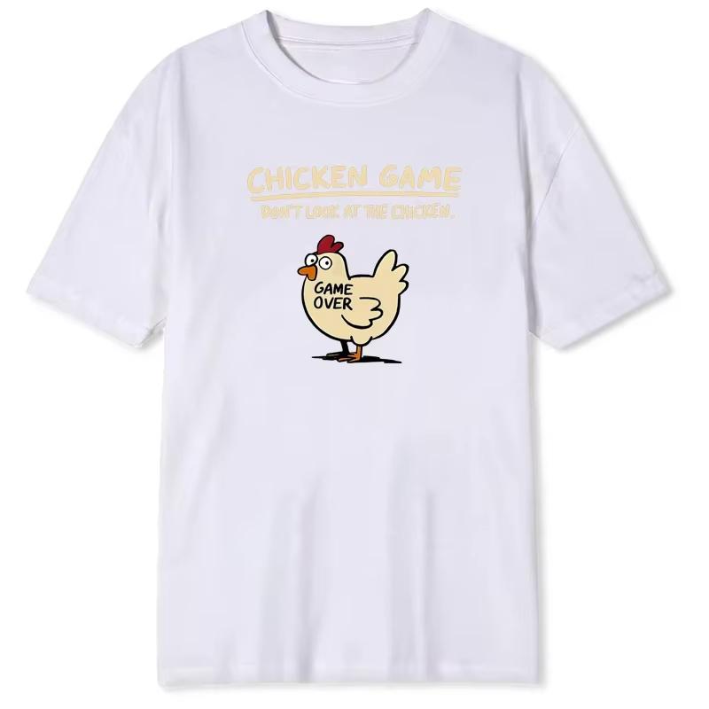 Chicken Game Dont Look At The Chicken Pattern Print TShirt Men Casual Daily Outdoor Round Neck Short Sleeve T Shirt Mens Top