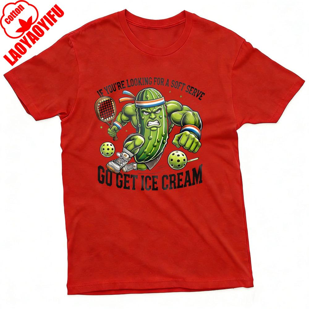 Gurken Tennisspieler Sommer Unisex T-Shirt Lustiges Cartoon Design Freizeitkleidung für Strand und Outdoor-Aktivitäten Geschenk für Sportfans