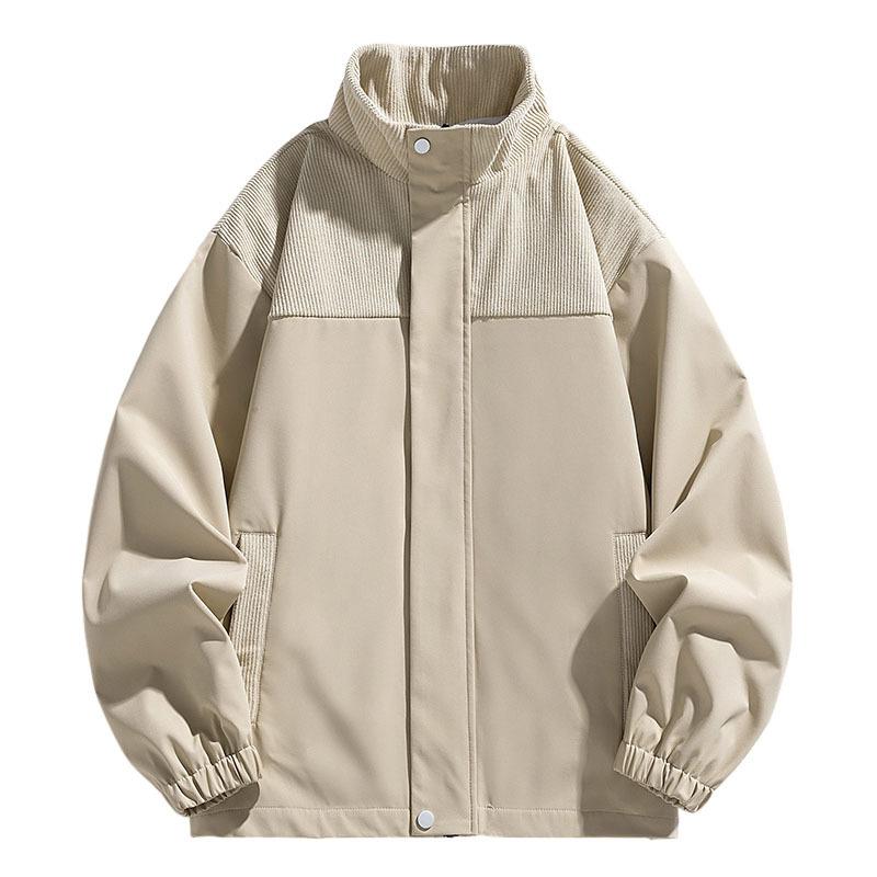 

Jacket Splicing Men s New Spring and Autumn New Stand-up Collar Men s and Women s Couples Jacket S хаки