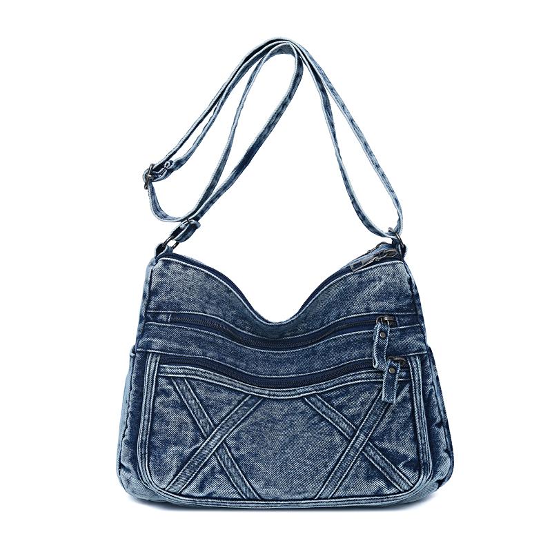 Large Capacity Denim Bag Women's Shoulder Bag Multi-Compartment Crossbody Bag