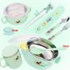 Infant Insulated Tableware Set: Suction Bowl, Spoon, Fork, Anti-Fall Stainless Steel Feeding for Babies
