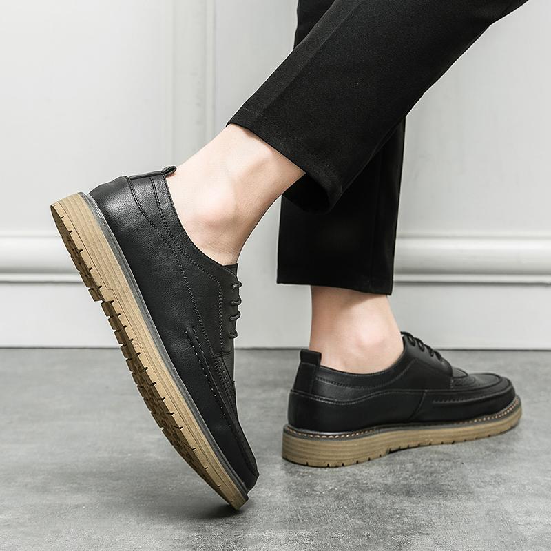 Spring Fashion Simple Large Size Men's Dress Shoes Pointed Height Increasing Men Brogue Formal Business Leather Lace Up Oxford