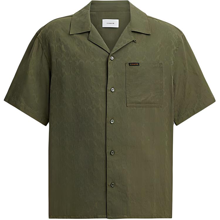 

Coach Logo All Over Print Single Button Casual Short Sleeve Shirt Men shirts Green CT050-TV4 M