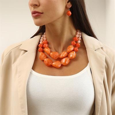 Bohemian Maxi Necklace for Women Double Layer Beads Chain Resin Gem Vintage Choker Jewellery Gifts
