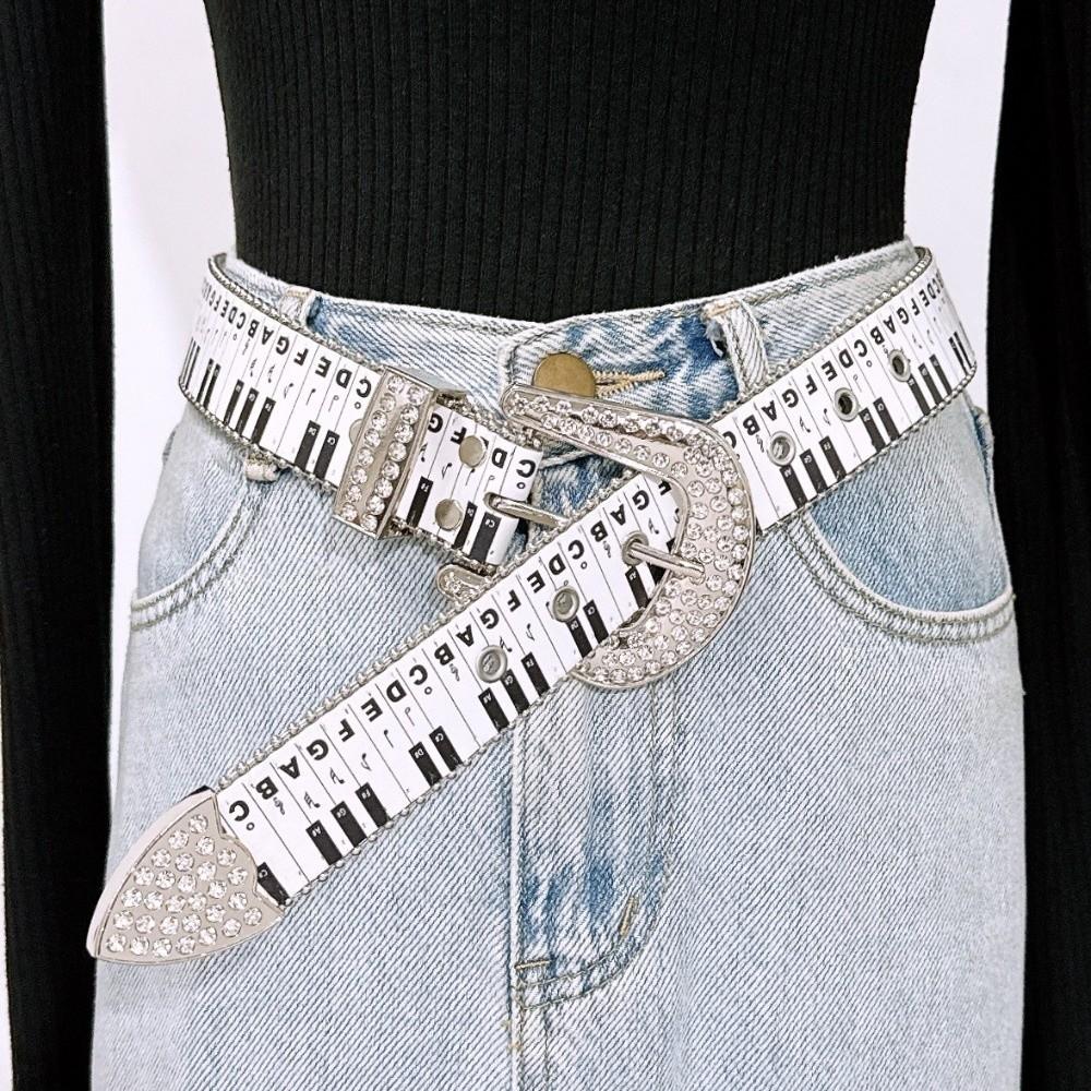Korean Style Rhinestone Waistband Graffiti Dress Jeans Belt Piano Key Note Belt Streetwear