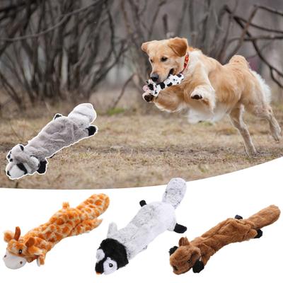 Pet Chew Toy Funny Interactive Soft Plush Bite-resistant Fastener Tape Opening Teeth Cleaning Built-in Sound Cartoon Squirrel Raccoon Deer Penguin Cow