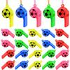 15PCS Plastic Colorful Football Whistle Toy with Rope Featival Atmosphere Noise Maker Party Game Referee Cheerleading Props