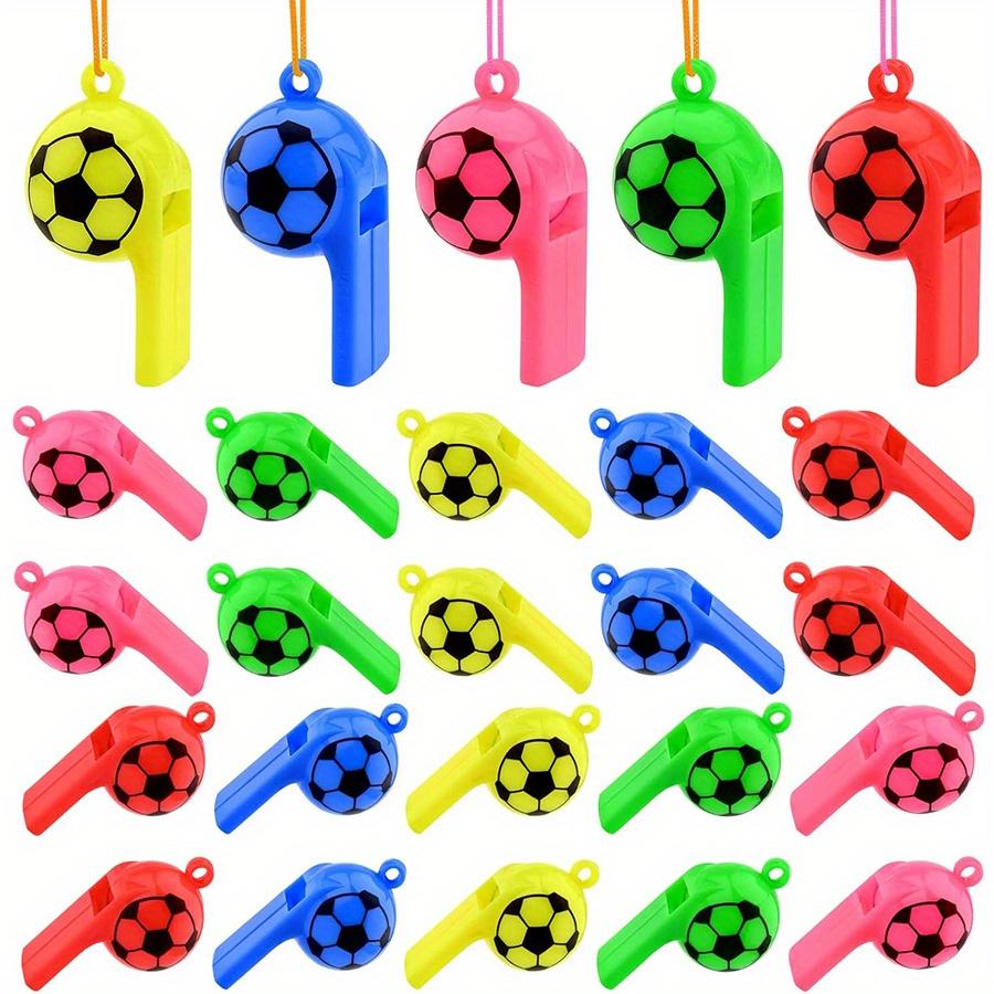 15PCS Plastic Colorful Football Whistle Toy with Rope Featival Atmosphere Noise Maker Party Game Referee Cheerleading Props