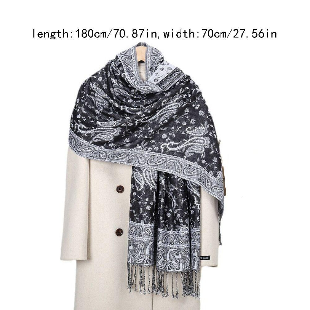 Fashion Warm Tassel Blanket Shawl Printed Thickened Cashmere Shawl Ethnic Comfortable Headscarf for Mom