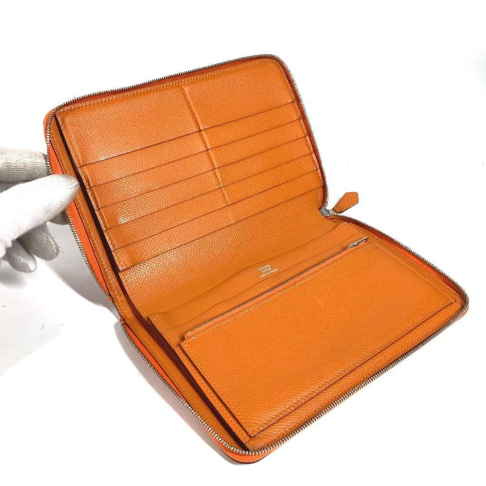 HERMES Azap Integral Long wallet Zip Around Long Wallet Leather Orange