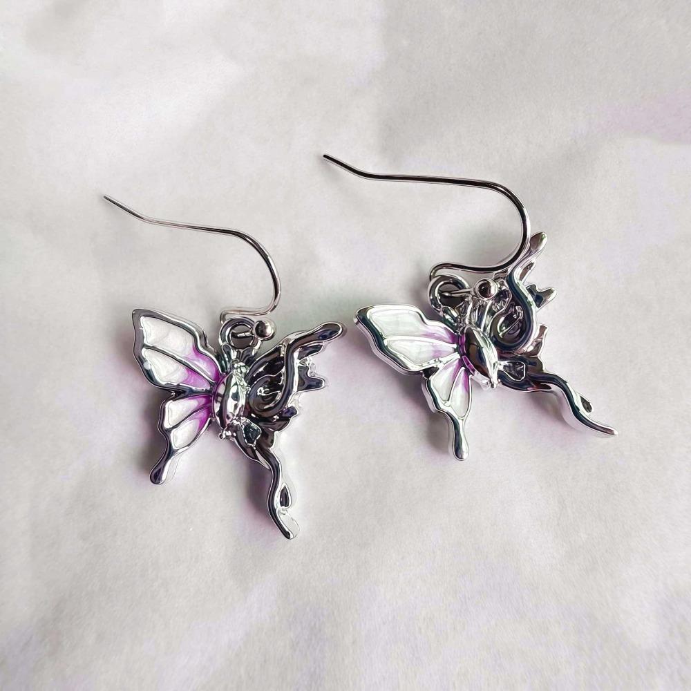 Gothic Personality Silver-color Snake-wrapped Color Drip Oil Butterfly Dangle Earrings for Women Punk Y2k Jewelry Accessory Gift