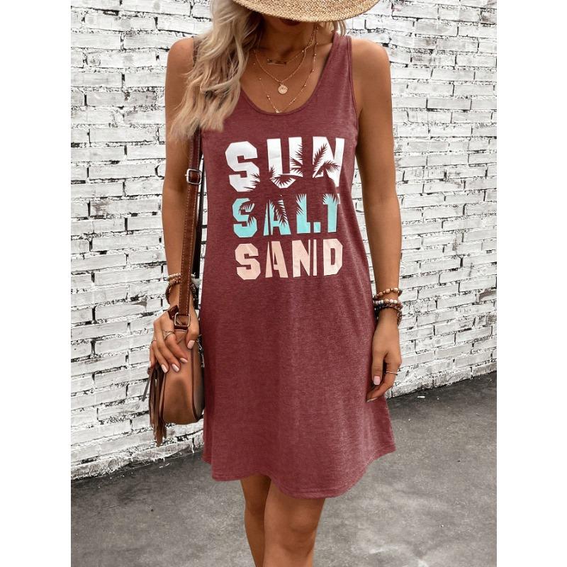 

Sun Salt Dand 3D Print Women s Dresses Summer Beach Letter Graphic Tank Dress Sleeveless Halter Dress Street Ladies Dress S