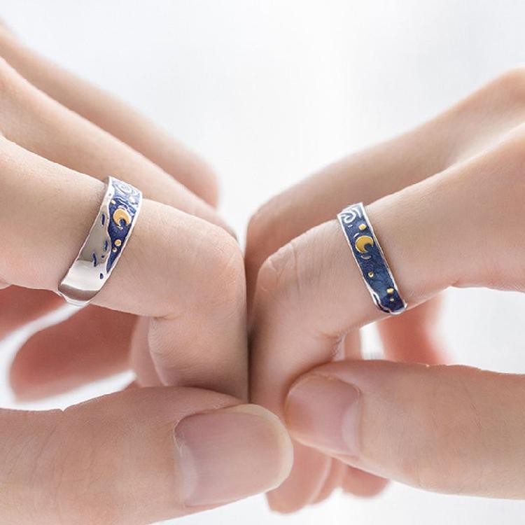 Van Gogh Starry for Sky Ring Open Lover Couple Ring Adjustable Finger Ring for A