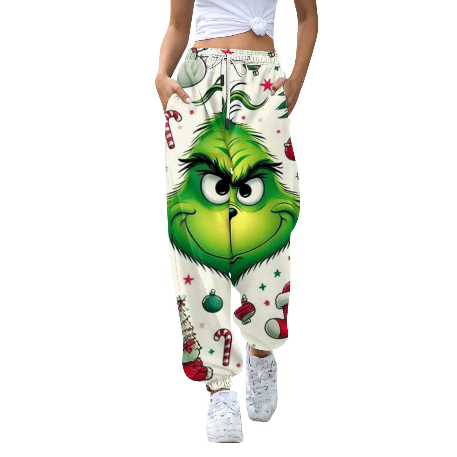 

Женские повседневные модные рождественские принтованные повседневные спортивные брюки с эластичной талией и завязками на шнурке S зелёный