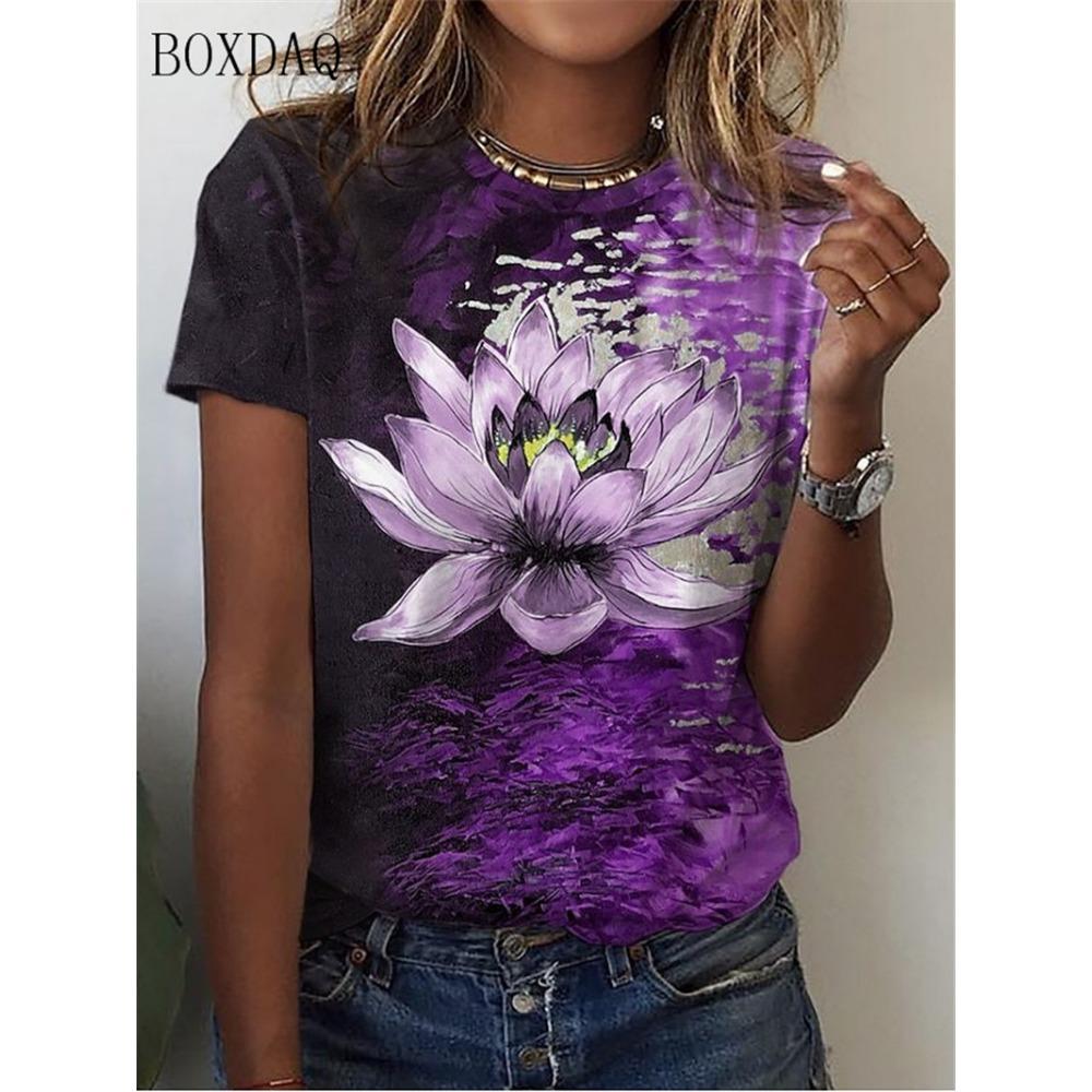 Women Floral T-Shirts Summer Short Sleeve 3D Flower Print Street Tie-dye Ladies Tees O-Neck Casual Tops