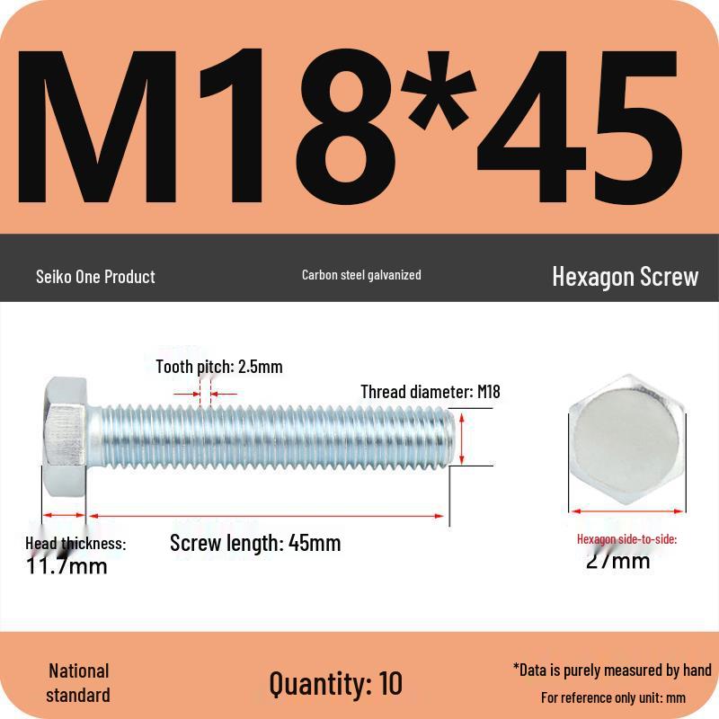 8.8 Grade Galvanized Hex Head Bolt, High-Strength M4-M30