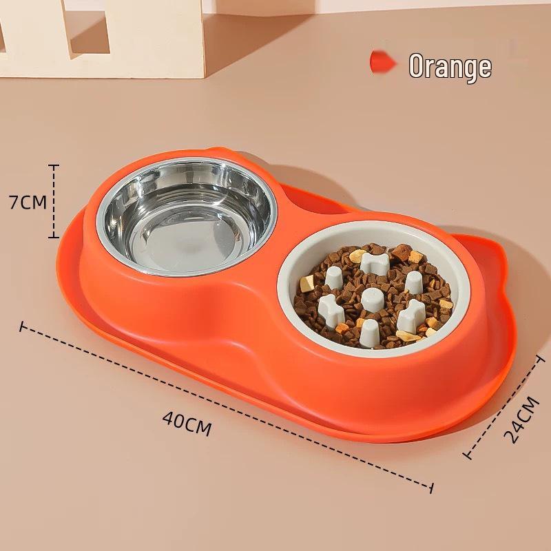 Anti-Leak Anti-Tip Double Pet Bowl: Slow Feeder Cat/Dog Dish & Water Dispenser