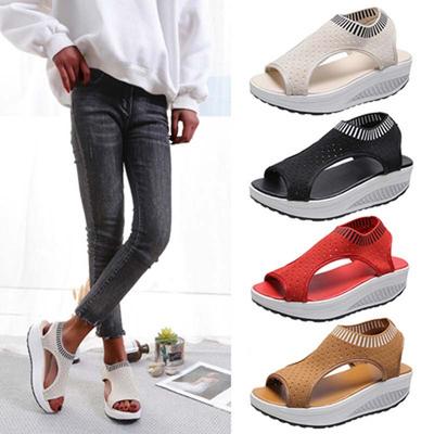 Damen Sandalen Keilabsatz Schuhe Sommer Plateau Sandalen Damen Schuhe Damen Slip On Peep Toe Gestrickte Damen Sneakers Casual
