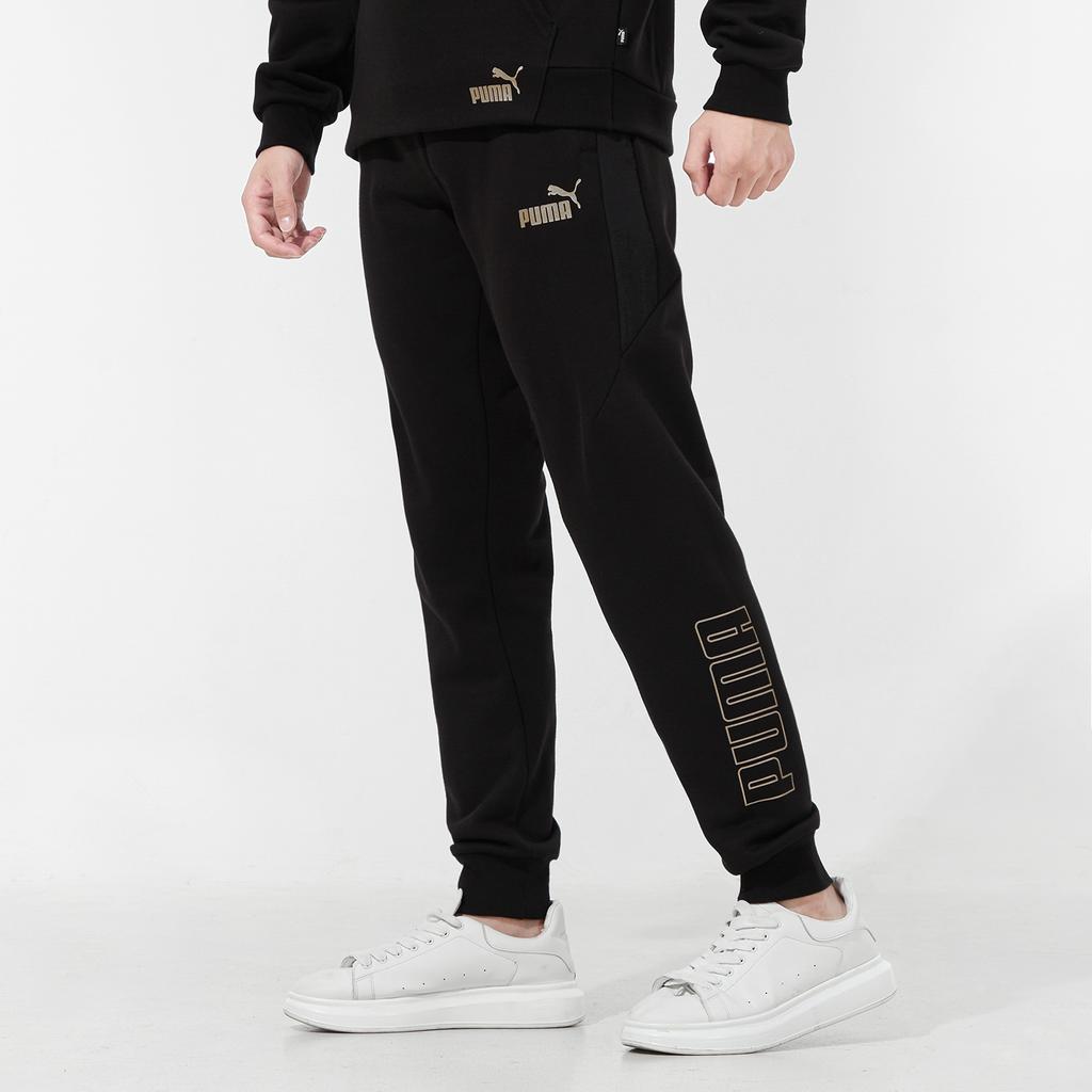 Puma Winterized Fleece-Lined Jogger Sweatpants with Gold Logo Detail Men Bottoms Black 848257-01
