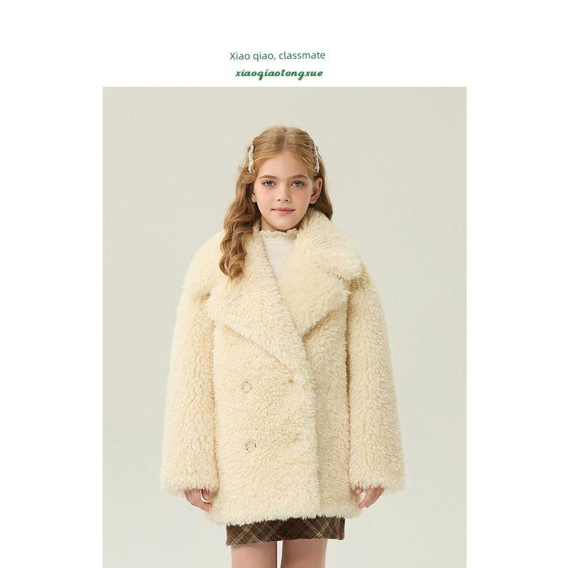 Children's Fur Outwear 2025 Autumn and Winter New Style Girls' Imitation Lamb Wool Little Girl's Fur Outwear Mid-Length Korean Style