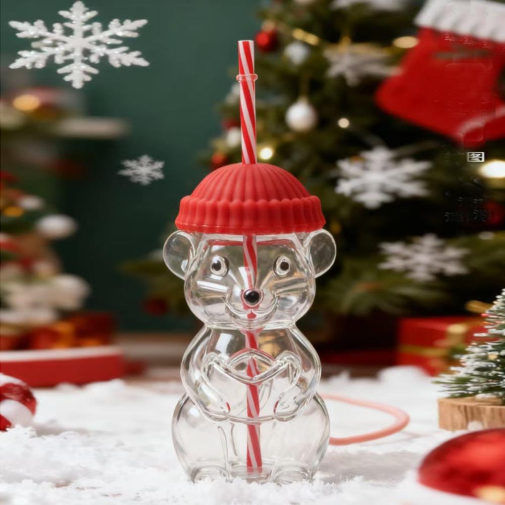 Cute with Lid Mouse Glass Cup Transparent Large Capacity Mouse Straw Cup Coffee Cup Parties