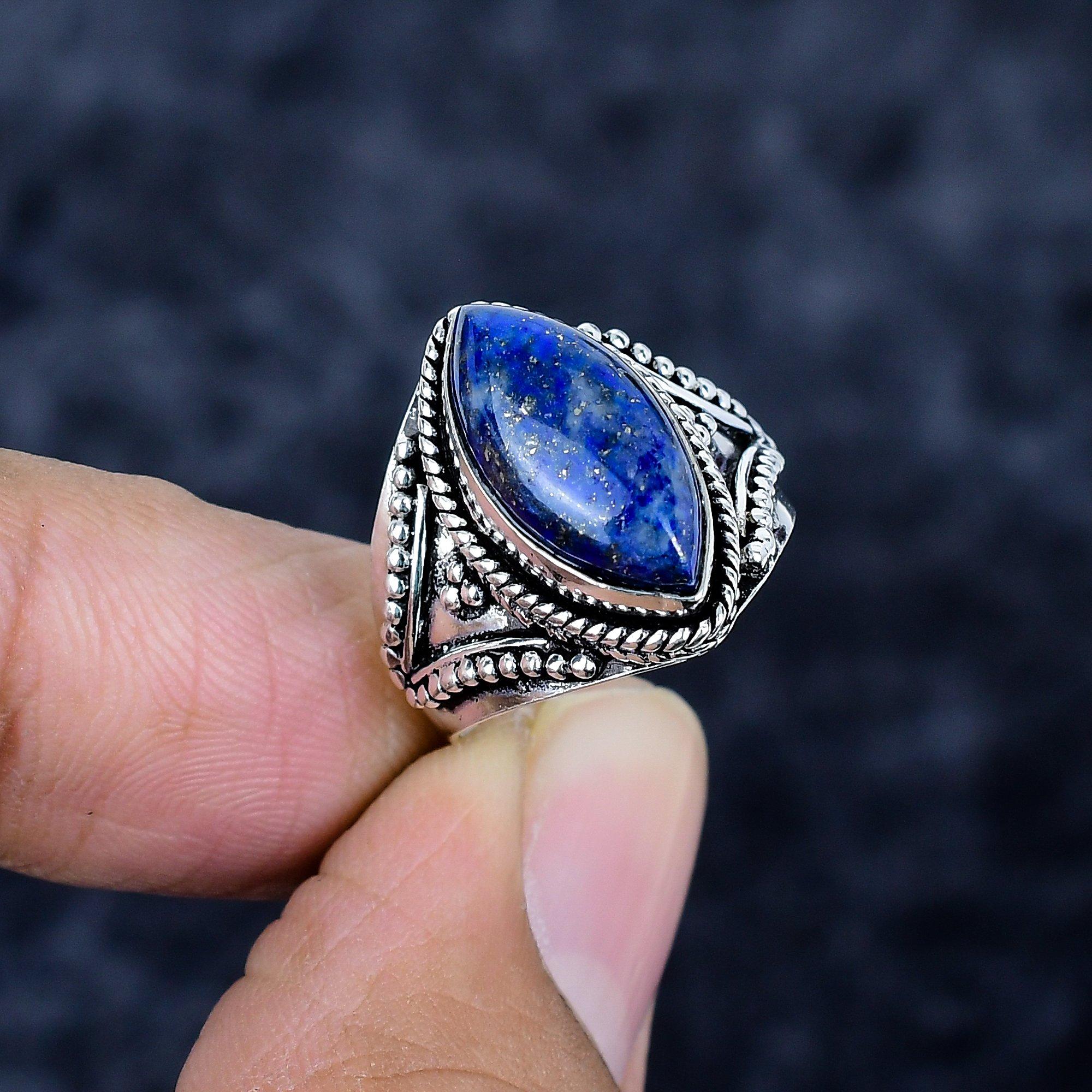 

Lapis Lazuli Gemstone Handmade 925 Sterling Silver Jewelry Ring Size 6 MM-3438
