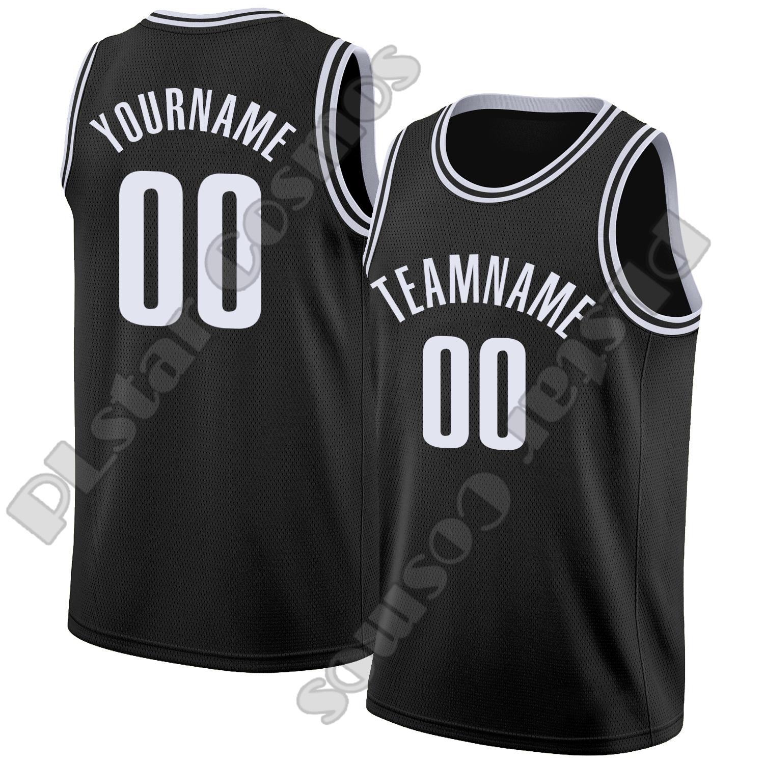 Maillots de Basketball Personnalisés avec Nom et Numéro d'Équipe Chemises Motif Rétro Tenue de Sport Débardeur Vintage d'Été S black