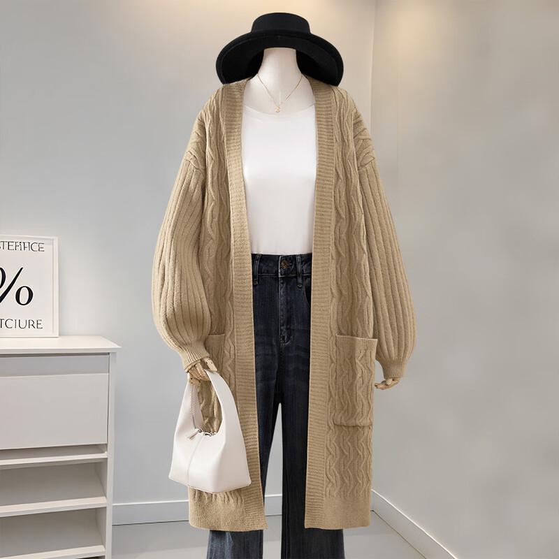 

Women s Casual Loose Knit Mid-Length Cardigan One Size