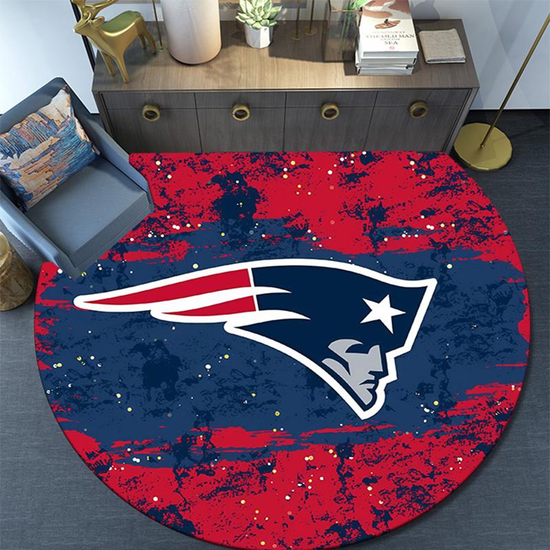 New England Patriots Round Area Rug,Carpet Rug for Living Room Bedroom Sofa Playroom Decor,Non-slip Floor Mat