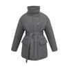 Autumn Winter Women Stand Collar Cotton Coat Medium Long Belted Jacket with Irregular Button Design Temperament