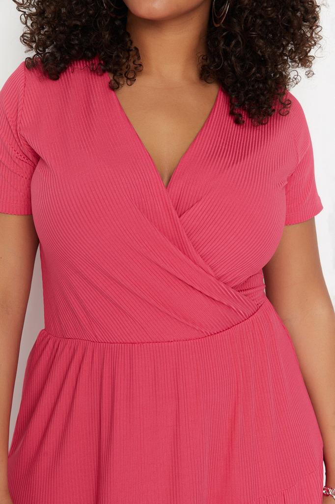 Mode Femme Nouvelle Robe Grande Taille Plus Vert Col V Motif Floral Robe Tricotée