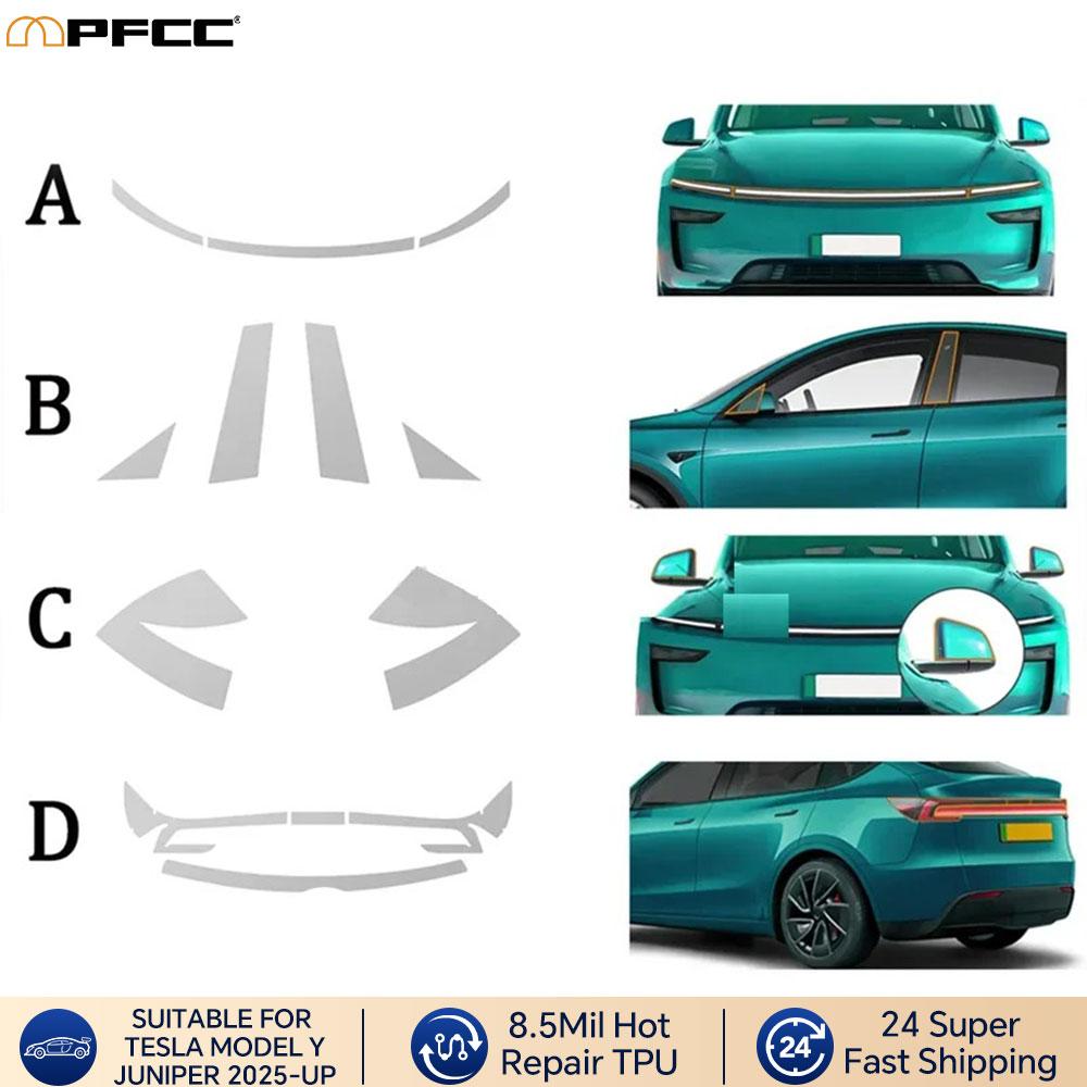 For Tesla Model Y Juniper 2025 2026-UP PPF Car Film Protective Film Front Door Rear Door Extended Bumper Lamp Car TPU Vinyl Wrap