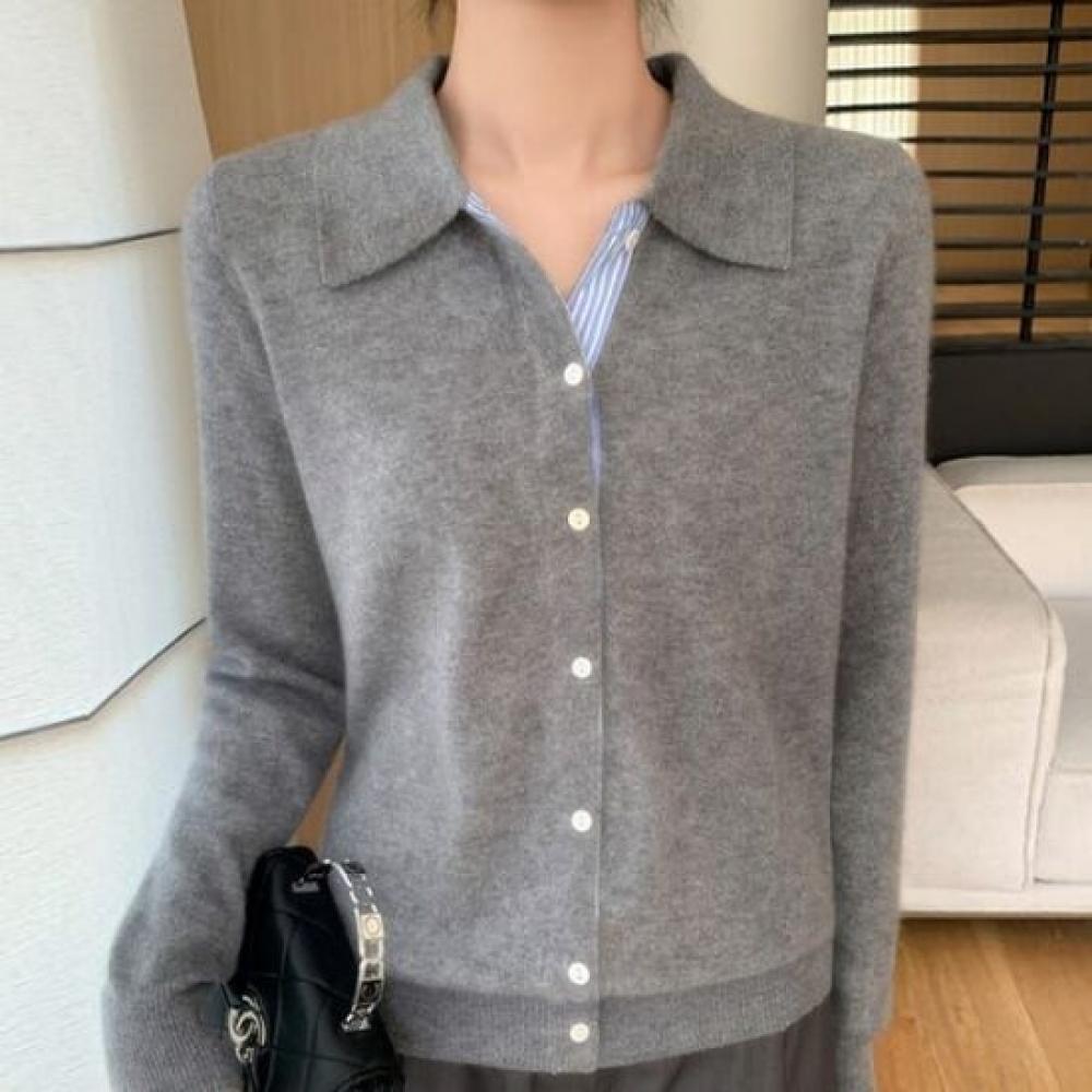 Navava Nk3153 Stripe Point Collar Long Sleeve Knit Cardigan