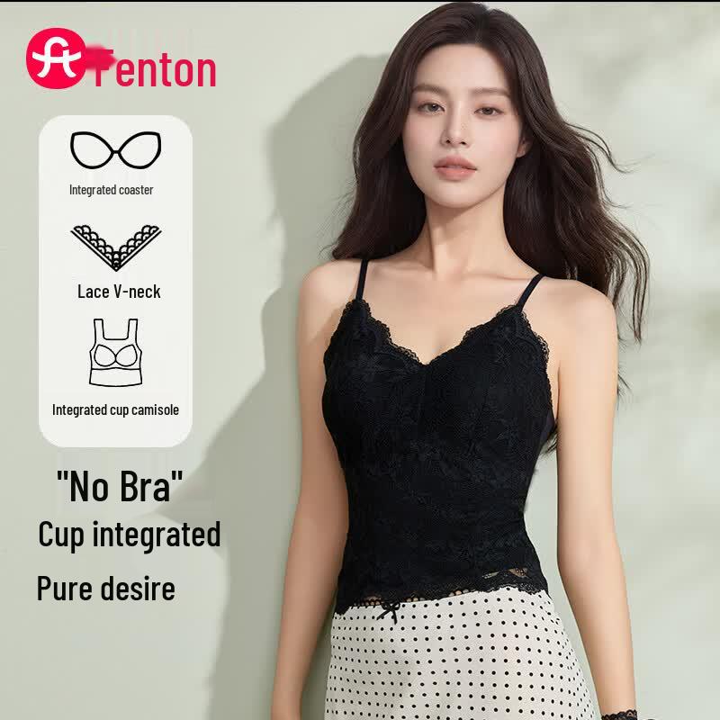 Fenteng Women s Lace Camisole with Built-in Bra XL